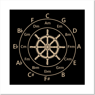 Circle of Fifths Ship Steering Wheel Light Brown Posters and Art